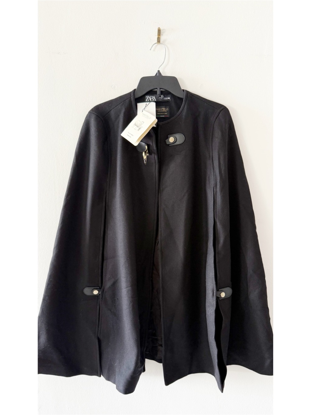 Read Description NEW Zara Manteco Italian Wool Black Cape Jacket Size XL